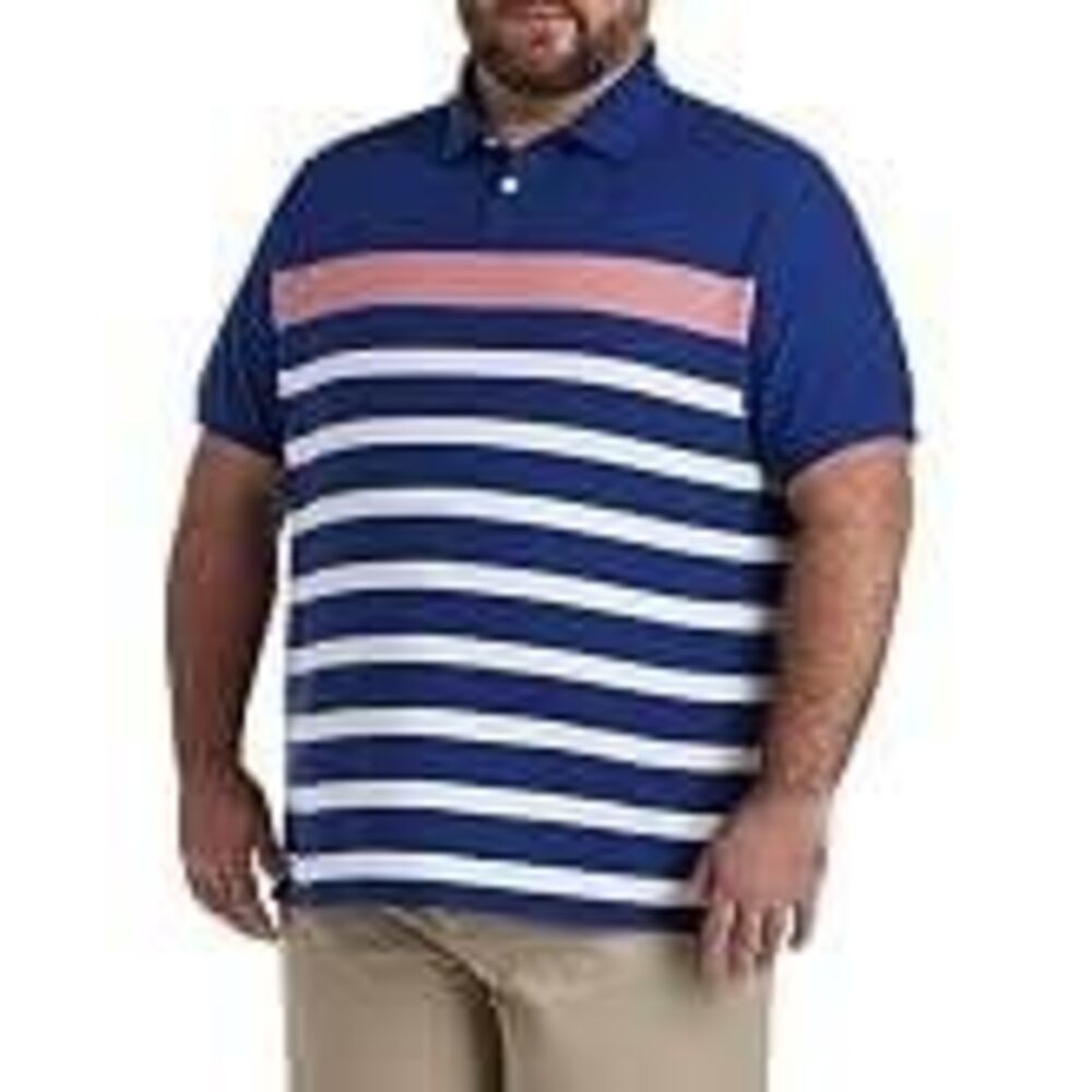 Harbor Bay HB Blue Stripe Mens Polo Shirt 4x Preppy Summer Golf Office Business